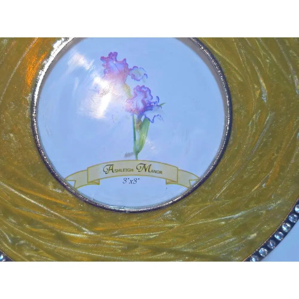 Ashleigh Manor Gold Enamel Rhinestones Picture Frame 3x3”